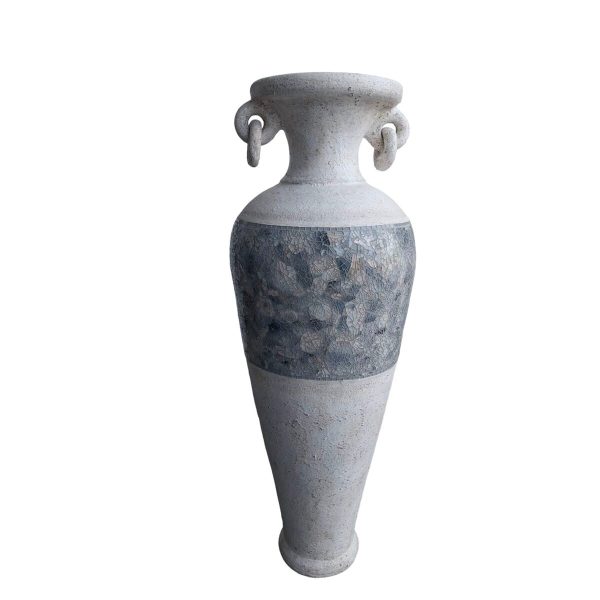 Floor vase Romimex White Grey Terracotta 34 x 100 x 34 cm With handles For Discount