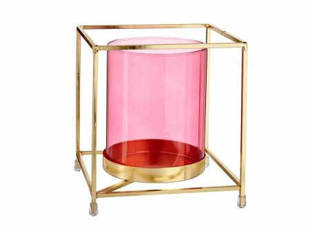 Candleholder Squared Pink Golden 14 x 15,5 x 14 cm Metal Glass Online Sale