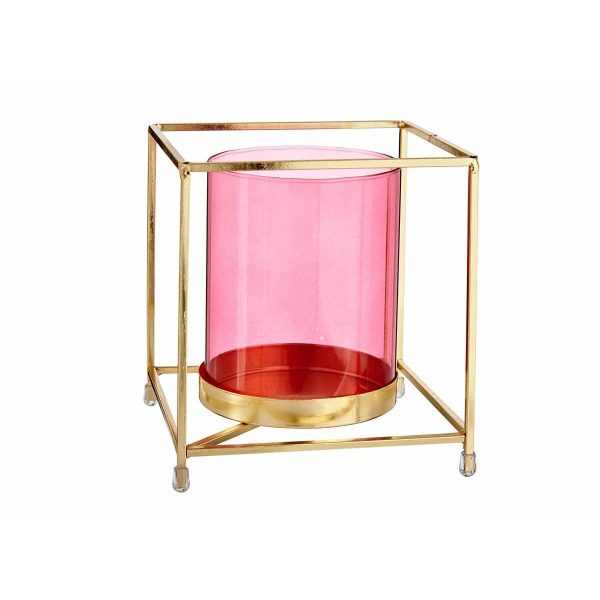 Candleholder Squared Pink Golden 14 x 15,5 x 14 cm Metal Glass Online Sale