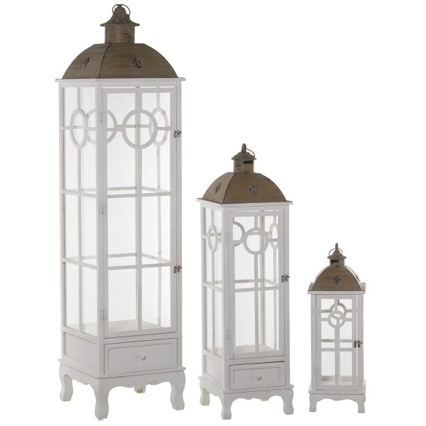 Lanterns Alexandra House Living White Wood Crystal Fir wood (3 Pieces) Supply