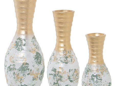 Set of 3 Vases Alexandra House Living Green Golden Ceramic 25 x 36 x 46 cm (3 Pieces) For Cheap