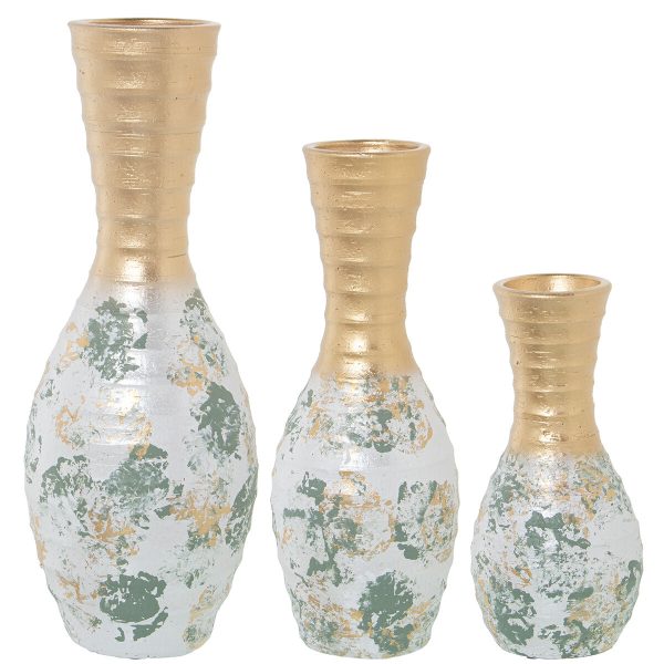 Set of 3 Vases Alexandra House Living Green Golden Ceramic 25 x 36 x 46 cm (3 Pieces) For Cheap