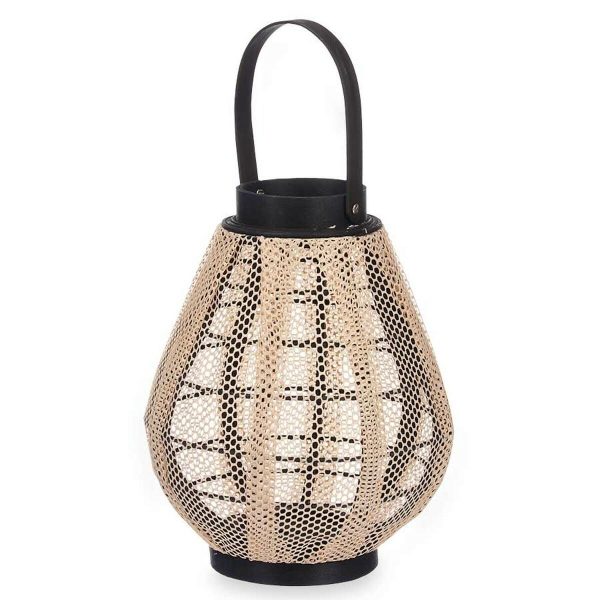 Candleholder Lantern With handle Beige Wood Cloth 25 x 30 x 25 cm (2 Units) Online Sale