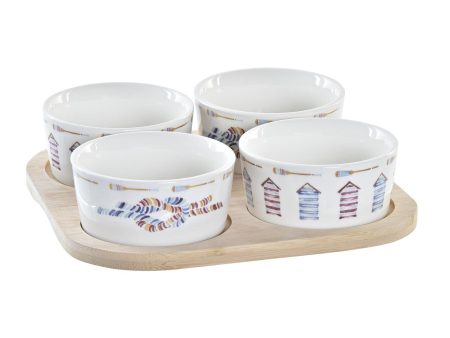 Appetizer Set DKD Home Decor Blue Natural Bamboo Stoneware Mediterranean 19,7 x 19,7 x 1 cm (5 pcs) For Cheap