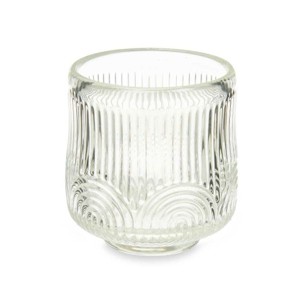 Candleholder Stripes Transparent Crystal 7,5 x 7,8 x 7,5 cm (12 Units) Fashion