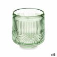 Candleholder Stripes Green Crystal 7,5 x 7,8 x 7,5 cm (12 Units) Online Hot Sale