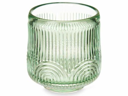 Candleholder Stripes Green Crystal 7,5 x 7,8 x 7,5 cm (12 Units) Online Hot Sale