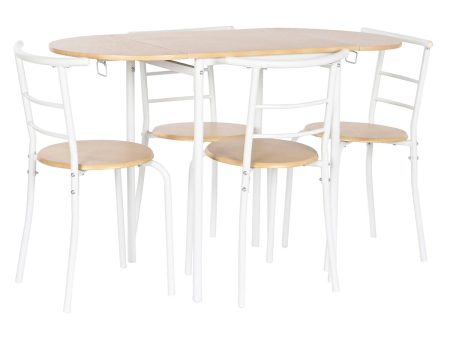 Table set with 4 chairs DKD Home Decor White Natural Metal MDF Wood 121 x 55 x 78 cm Online