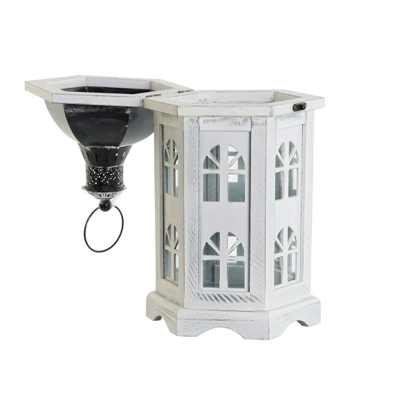 Lantern DKD Home Decor Aged finish White Dark grey Wood Crystal 19 x 17 x 39 cm Fashion