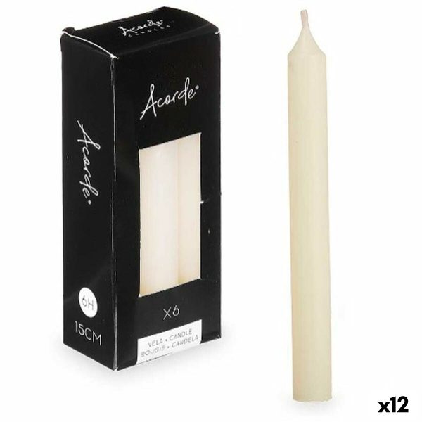 Candle Set Acorde 123-B-AR Cream 2 x 2 x 15 cm (12 Units) on Sale