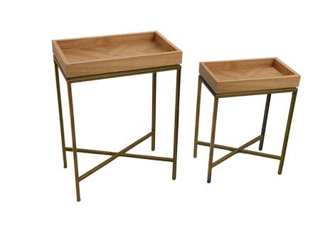 Tables set Romimex Natural Metal MDF Wood 2 Pieces For Discount